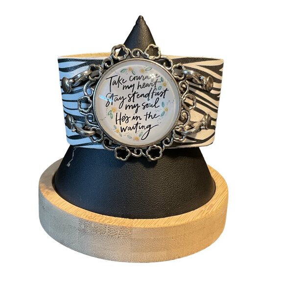 Plunder Zebra Print Leather Cuff Bracelet Inspirational Quote Snap Closure - Picture 1 of 6
